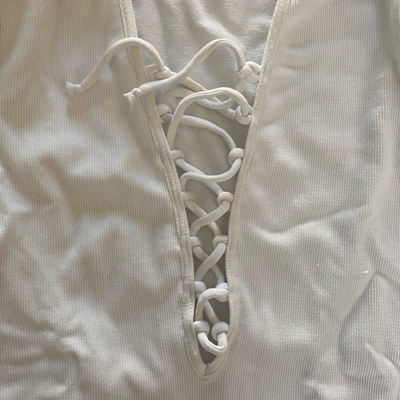 Free People - Intimately - White Stretchy Fitted Top w/lace-up front - Picture 2 of 3